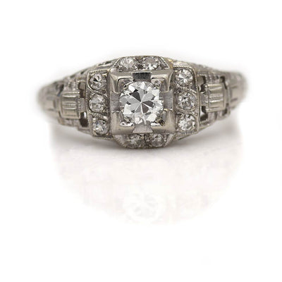 Classic Art Deco Geometric Square Diamond Engagement Ring