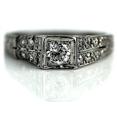 Old European Cut Diamond Engagement Ring with Floral Engravings