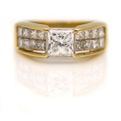 Vintage Invisible Set Princess Cut Diamond Engagement Ring