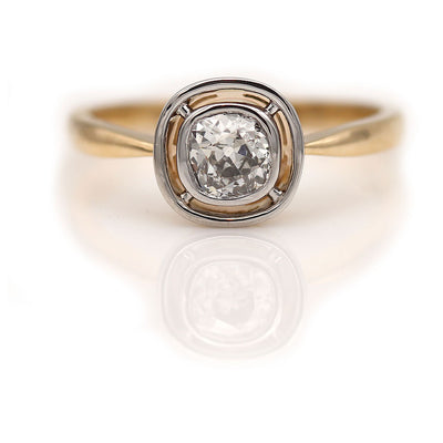 Victorian Style Two Tone Old Mine Cut Diamond Engagement Ring .50 Ct