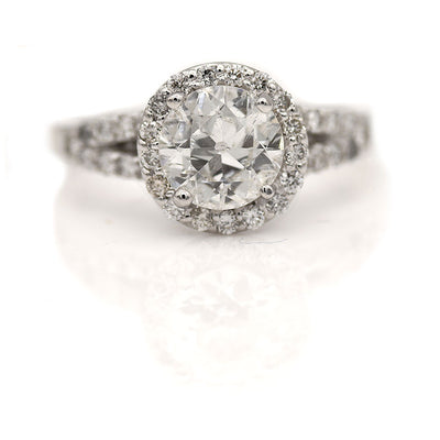 Estate Halo Split Shank Diamond Engagement Ring