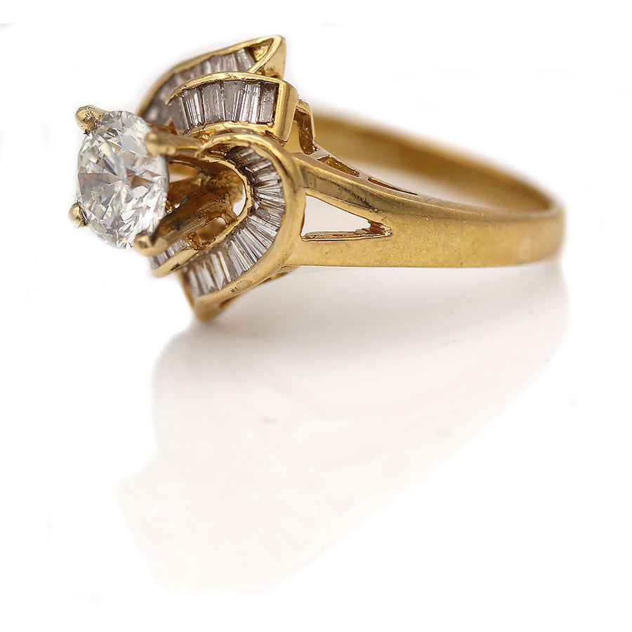 Contemporary 1.23 Ct Round & Baguette Diamond Vintage Statement Engagement Ring GIA