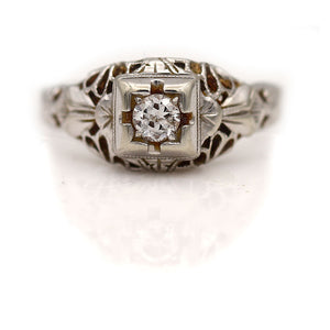 Art Deco .20 CTW Geometric Square Old European Cut Diamond Vintage Engagement Ring