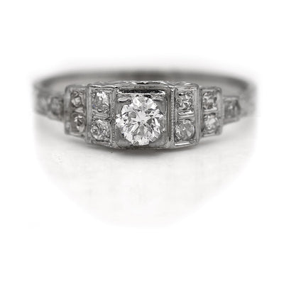 Art Deco Old European Cut Diamond Engagement Ring with Tiered Side Stones