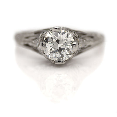Art Deco Old European Cut Diamond Engagement Ring GIA 1.12 J/SI1