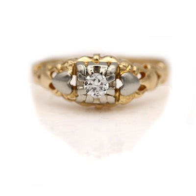 Victorian Two Tone Old European Cut Diamond Ring With Heart Motif
