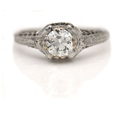 Art Deco Old European Cut Engagement Ring .69 Ct GIA H/VS2