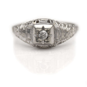 Antique .07 CTW Filigree Old Mine Cut Diamond Art Deco Engagement Ring