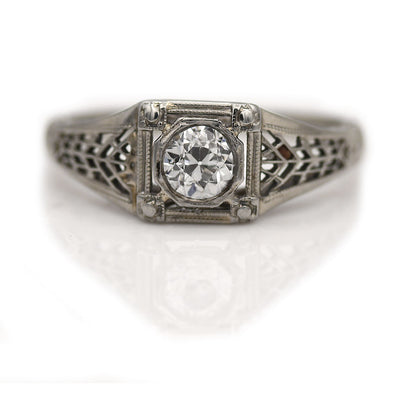 Vintage Octagonal Old European Cut Diamond Engagement RIng