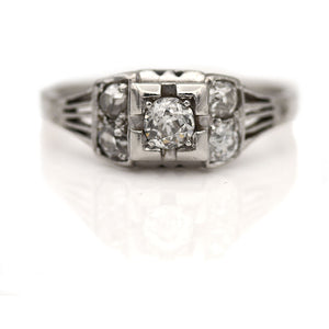Antique .45 CTW Old Mine Cut Diamond Art Deco Engagement Ring with Side Stones