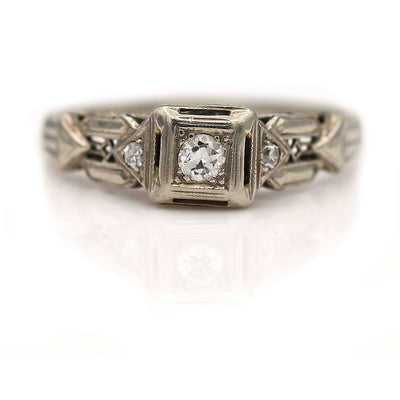 Art Deco Geometric Square Old European Cut Diamond Engagement Ring