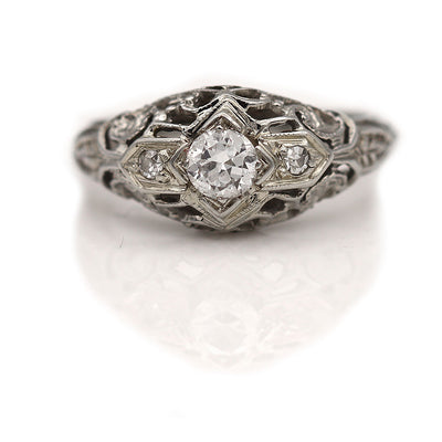 Vintage Old European Cut Diamond Engagement Ring Circa 1930's