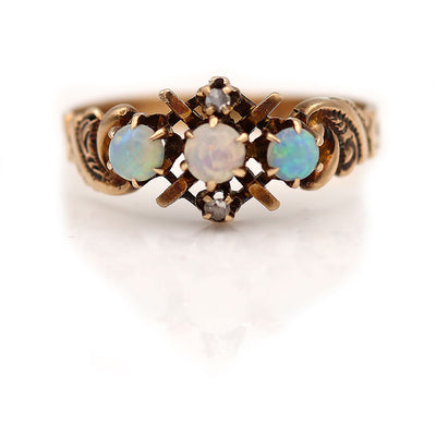 Victorian Opal and Rose Cut Diamond Wedding Ring