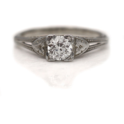 Vintage Old Mine Cut Diamond Split Shank Engagement Ring GIA .49 CT K/SI1