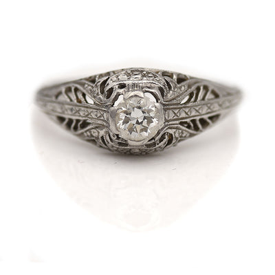 Art Deco Old European Cut Diamond Filigree Engagement Ring