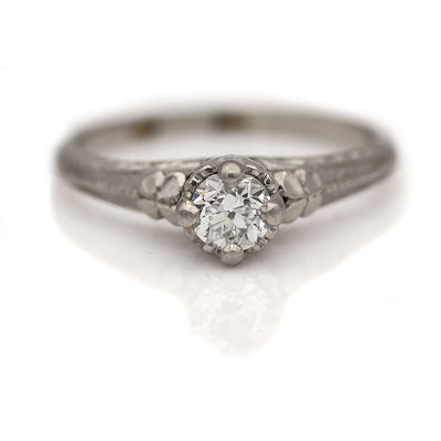 Art Deco 4 Leaf Clover Old European Cut Diamond Engagement Ring