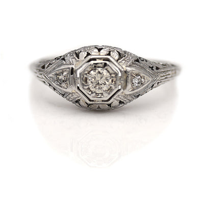 Flower Diamond Engagement Ring Signed "Belais"