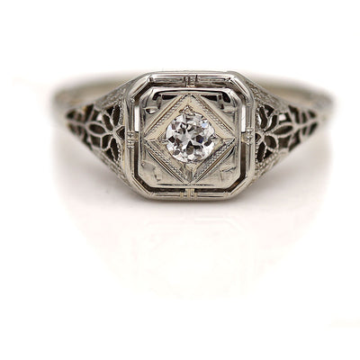 Art Deco Octagonal Old European Cut Diamond Engagement Ring