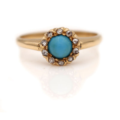 Victorian Turquoise Rose Cut Diamond Engagement Ring