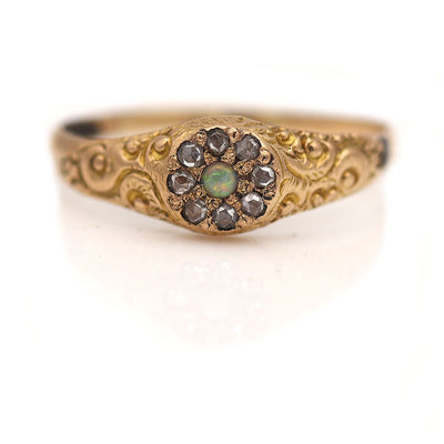 Delicate Victorian Opal & Rose Cut Diamond Engagement Ring