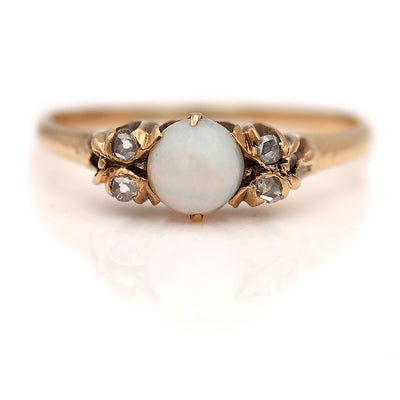 Vintage Opal and Rose Cut Diamond Engagement Ring