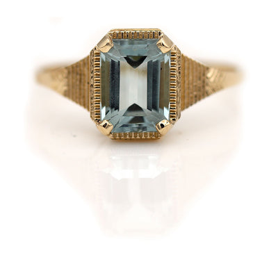 Vintage Style Emerald Cut Aquamarine Engagement Ring