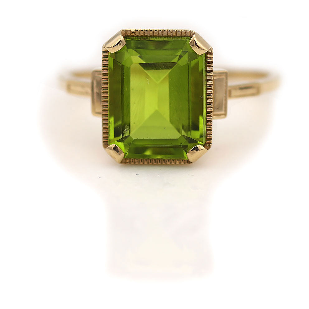 Emerald Cut Peridot Rings Diamond Peridot Art Deco Style Peridot