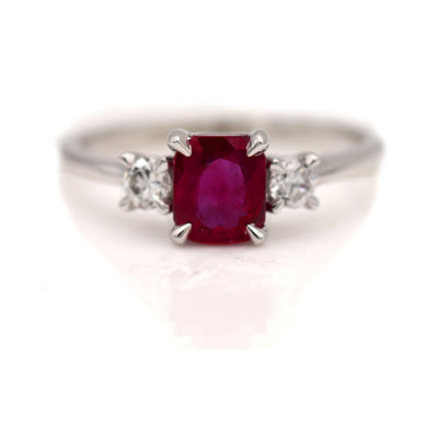 Vintage Burma Ruby and European Cut Diamond Engagement Ring