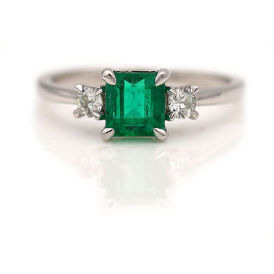 Emerald & European Cut Diamond Engagement Ring 1.06 CT Columbian AGL