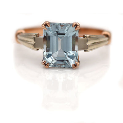 Vintage Style Rose Gold Aquamarine Engagement Ring