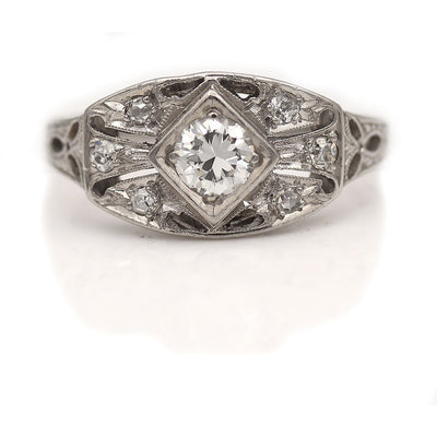 Edwardian Old European Cut Diamond Engagement Ring in Platinum .40 Ct