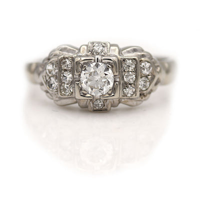 Vintage 1930's Old European Cut Diamond Engagement Ring .35 Ct F/VS2