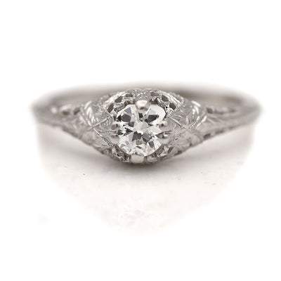 Art Deco 1930's Old European Cut Diamond Filigree Engagement Ring