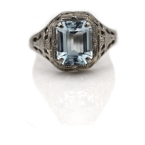 Art Deco 1.85 Ct Square Cut Aquamarine Engagement Ring