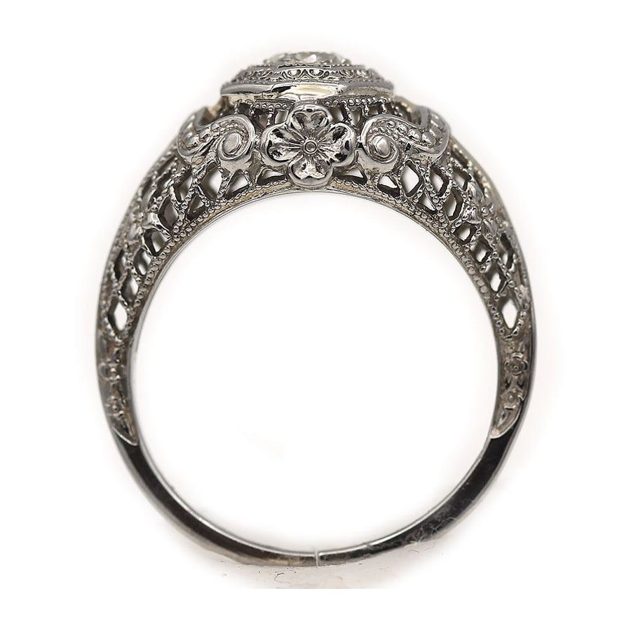 Vintage Old European Cut Octagonal Diamond Floral Engagement Ring