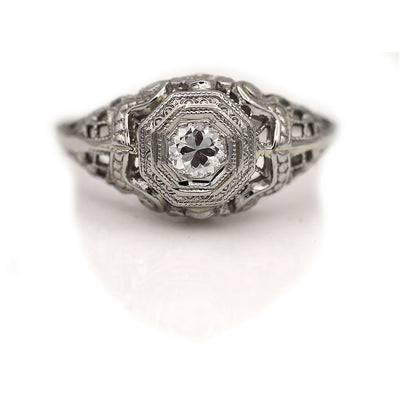 Vintage Old European Cut Octagonal Diamond Floral Engagement Ring