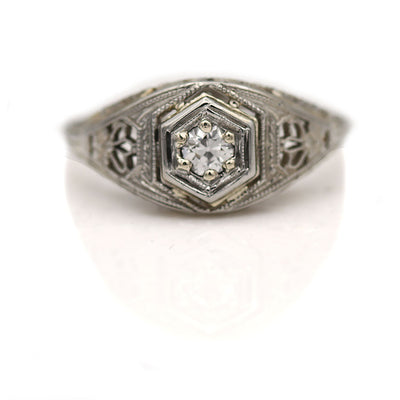 1930's Art Deco Old Mine Cut Diamond Engagement Ring