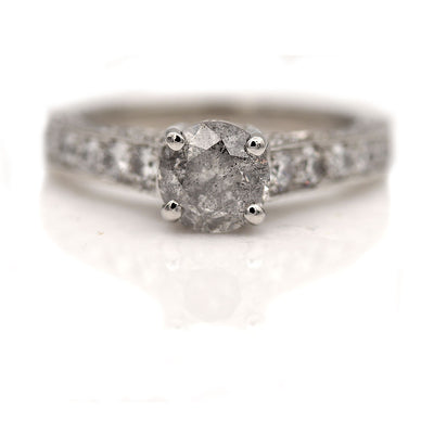 Vintage Rustic Salt and Pepper Diamond Engagement Ring 1.20 Ct
