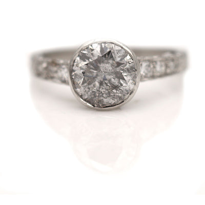 1.75 Ct Vintage Bezel Set Salt and Pepper Diamond Engagement Ring