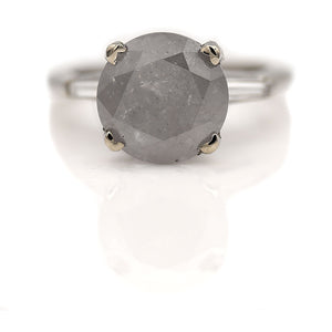Three Stone Salt and Pepper Diamond Engagement Ring with Side Baguettes 4.80 Carat