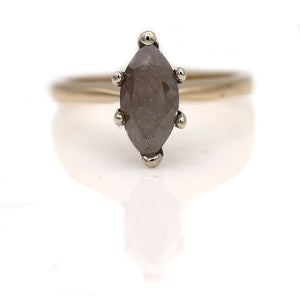 1.95 Ct Marquise Shaped Rustic Salt and Pepper Diamond Two Tone Engagement Ring