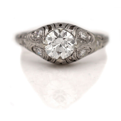 Art Deco Old European Cut Diamond Engagement Ring .81 Ct GIA I/VS2