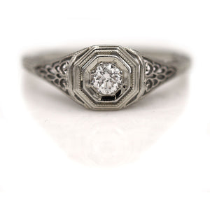 Vintage Two Tiered Geometric Octagonal Old Mine Cut Diamond Engagement RingVintage Two Tiered Geometric Octagonal Old Mine Cut Diamond Engagement Ring .25 Ct