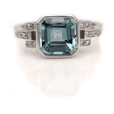 Art Deco Style Two Tiered Aquamarine Engagement Ring 2.30 Ct