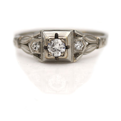 Art Deco Engagement Ring with Navette Engravings
