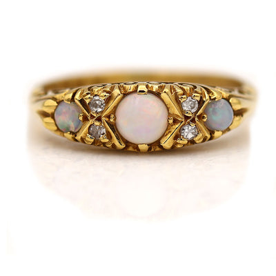 Victorian Opal Ring with Rose Cut Diamond Accents