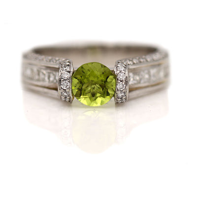 Vintage Peridot and Invisible Set Princess Cut Diamond Tension Engagement Ring