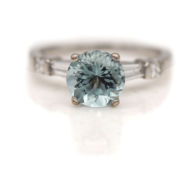 Vintage Aquamarine Engagement Ring with Baguette and Princess Cut Diamonds