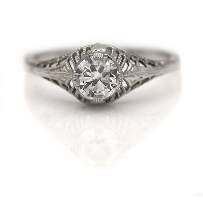 Art Deco Transitional Cut Solitaire Diamond Engagement Ring