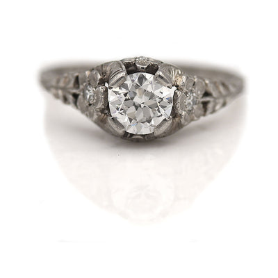 Art Deco Diamond Engagement Ring with Floral Engravings